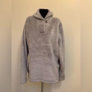 Lands End Light Gray Plush Teddy Bear Shawl Collar Fleece Medium 10-12